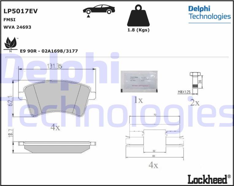 Delphi LP5017EV - Kit de plaquettes de frein, frein à disque cwaw.fr