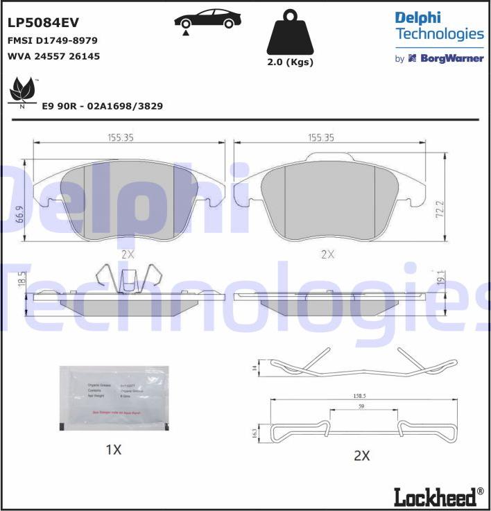 Delphi LP5084EV - Kit de plaquettes de frein, frein à disque cwaw.fr