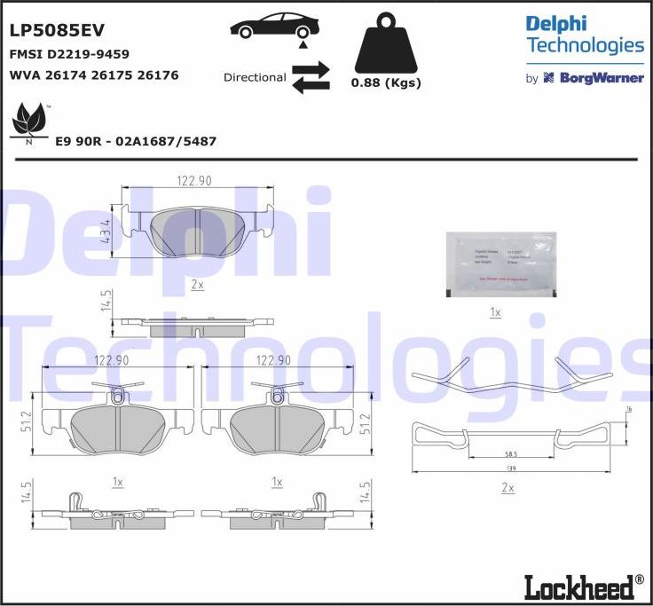 Delphi LP5085EV - Kit de plaquettes de frein, frein à disque cwaw.fr