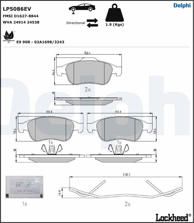 Delphi LP5086EV - Kit de plaquettes de frein, frein à disque cwaw.fr