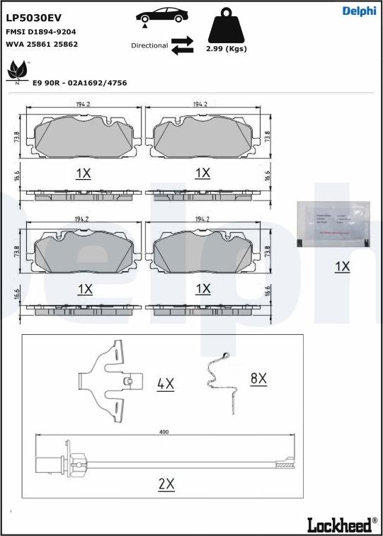 Delphi LP5030EV - Kit de plaquettes de frein, frein à disque cwaw.fr