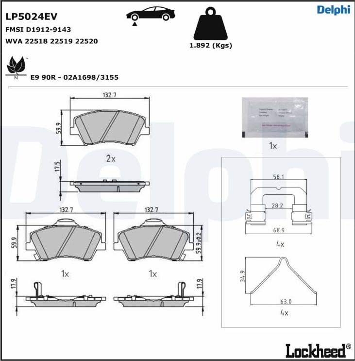 Delphi LP5024EV - Kit de plaquettes de frein, frein à disque cwaw.fr