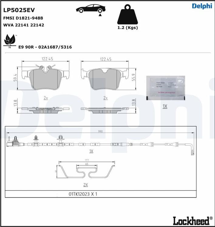 Delphi LP5025EV - Kit de plaquettes de frein, frein à disque cwaw.fr