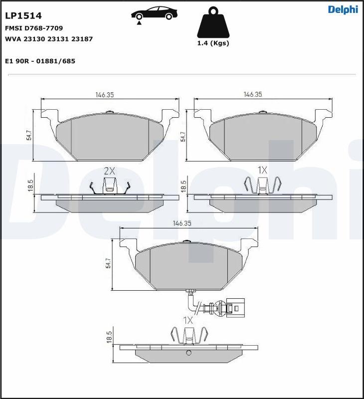 Delphi LP1514-17B1 - Kit de plaquettes de frein, frein à disque cwaw.fr