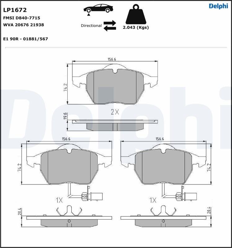 Delphi LP1672-17B1 - Kit de plaquettes de frein, frein à disque cwaw.fr