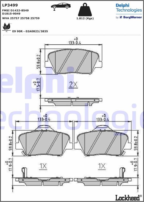 Delphi LP3499 - Kit de plaquettes de frein, frein à disque cwaw.fr