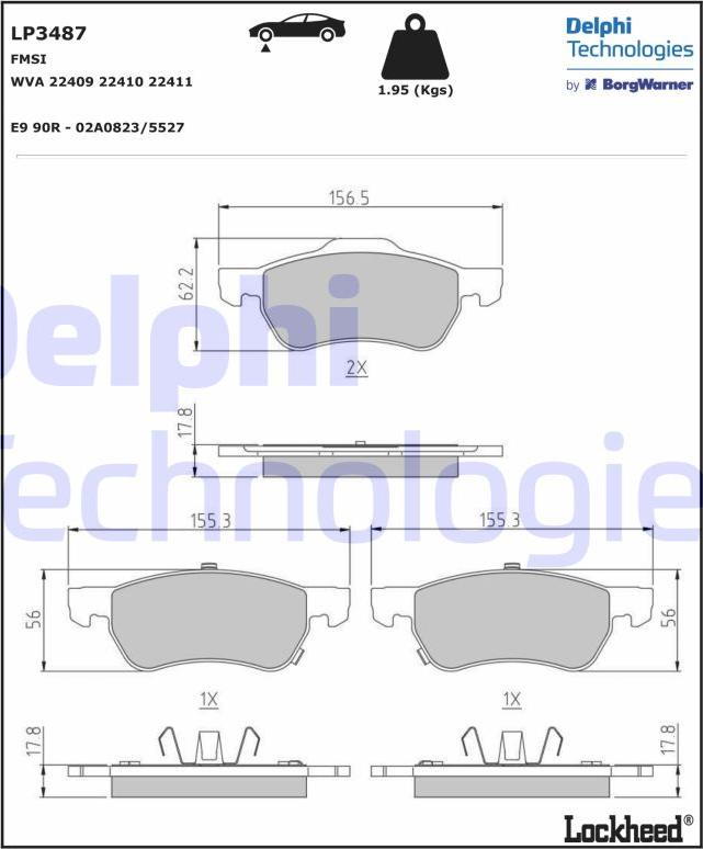 Delphi LP3487 - Kit de plaquettes de frein, frein à disque cwaw.fr