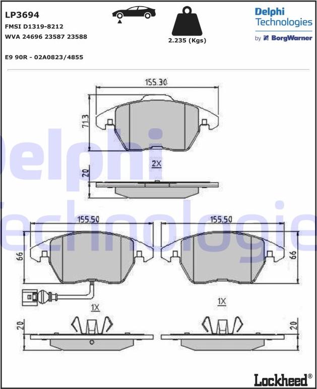 Delphi LP3694 - Kit de plaquettes de frein, frein à disque cwaw.fr