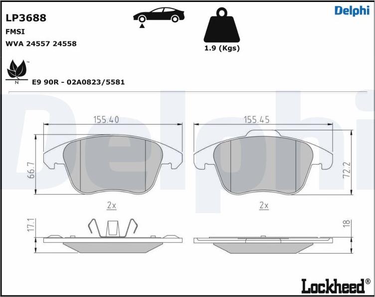 Delphi LP3688 - Kit de plaquettes de frein, frein à disque cwaw.fr