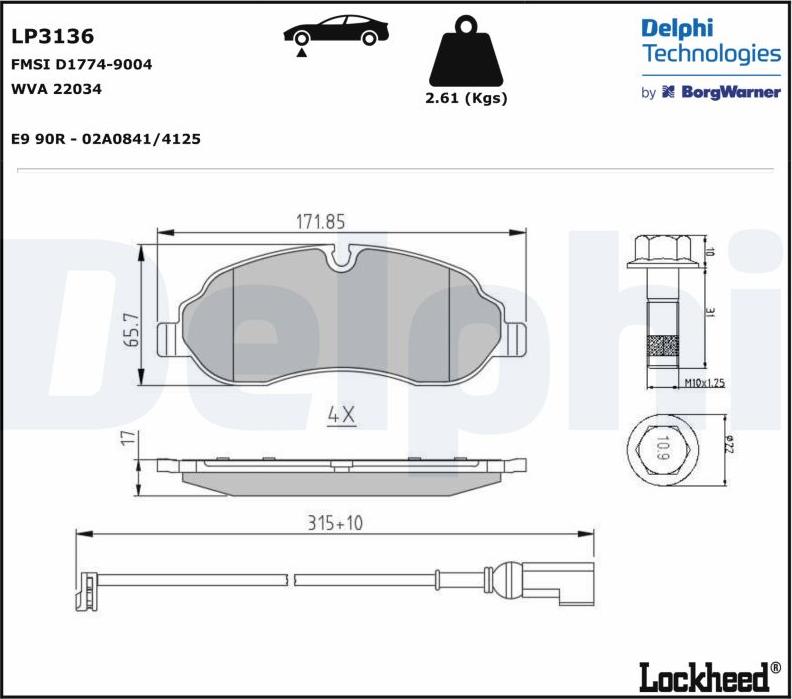 Delphi LP3136.D - Kit de plaquettes de frein, frein à disque cwaw.fr