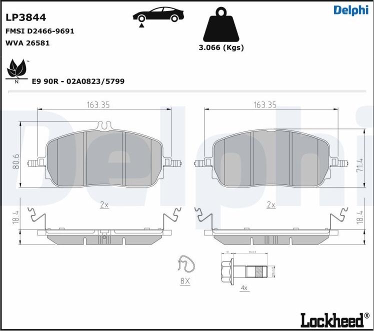 Delphi LP3844 - Kit de plaquettes de frein, frein à disque cwaw.fr