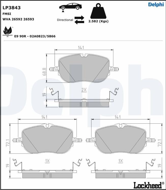 Delphi LP3843 - Kit de plaquettes de frein, frein à disque cwaw.fr