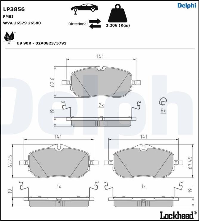 Delphi LP3856 - Kit de plaquettes de frein, frein à disque cwaw.fr