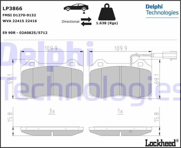 Delphi LP3866 - Kit de plaquettes de frein, frein à disque cwaw.fr