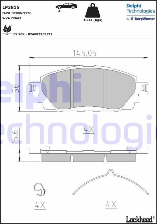 Delphi LP3815 - Kit de plaquettes de frein, frein à disque cwaw.fr