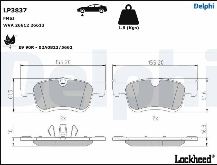 Delphi LP3837 - Kit de plaquettes de frein, frein à disque cwaw.fr