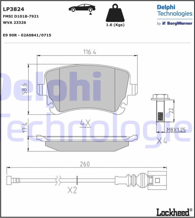 Delphi LP3824 - Kit de plaquettes de frein, frein à disque cwaw.fr