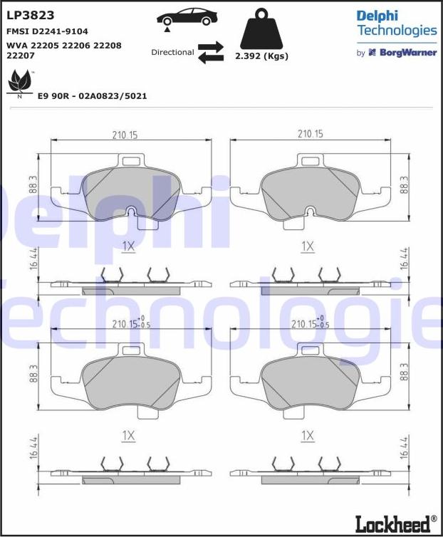 Delphi LP3823 - Kit de plaquettes de frein, frein à disque cwaw.fr