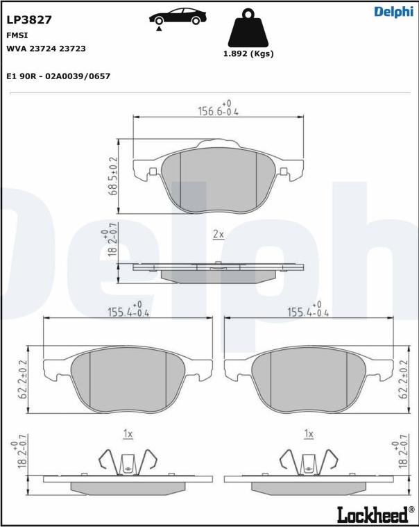 Delphi LP3827 - Kit de plaquettes de frein, frein à disque cwaw.fr