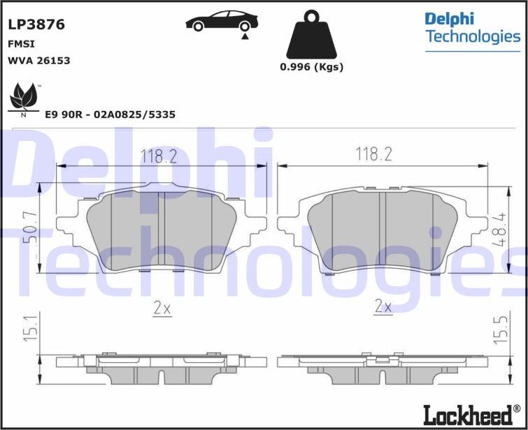 Delphi LP3876 - Kit de plaquettes de frein, frein à disque cwaw.fr