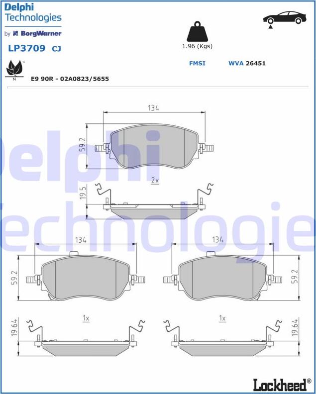 Delphi LP3709 - Kit de plaquettes de frein, frein à disque cwaw.fr