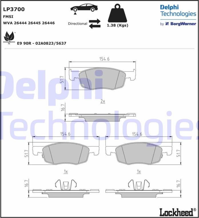 Delphi LP3700 - Kit de plaquettes de frein, frein à disque cwaw.fr