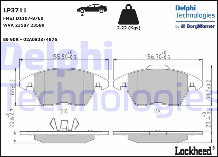 Delphi LP3711 - Kit de plaquettes de frein, frein à disque cwaw.fr