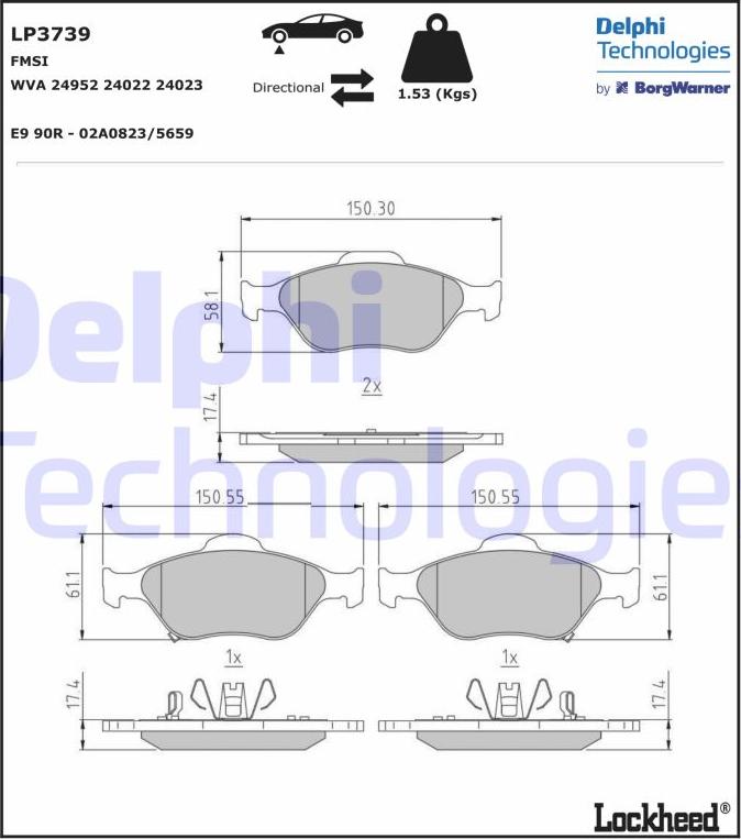 Delphi LP3739 - Kit de plaquettes de frein, frein à disque cwaw.fr