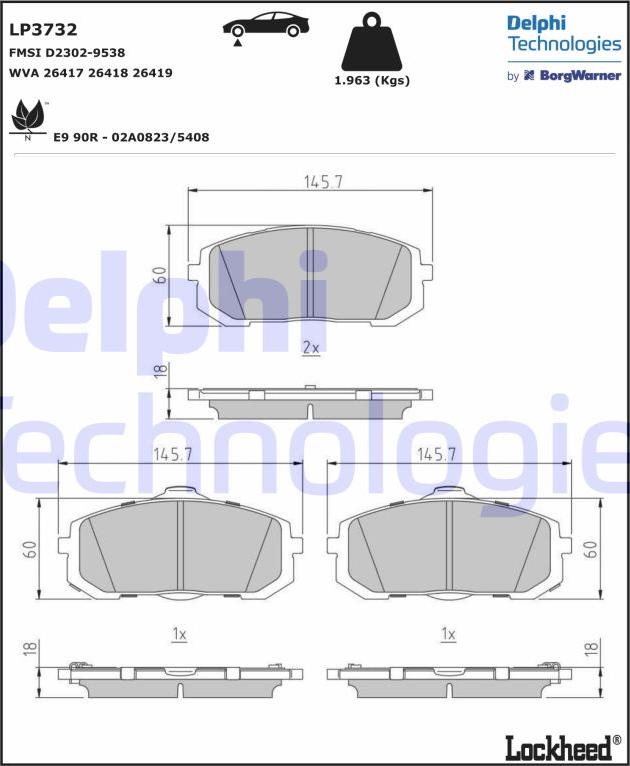 Delphi LP3732 - Kit de plaquettes de frein, frein à disque cwaw.fr