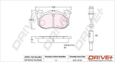 Dr!ve+ DP1010.10.0945 - Kit de plaquettes de frein, frein à disque cwaw.fr