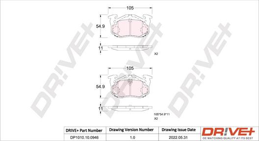 Dr!ve+ DP1010.10.0946 - Kit de plaquettes de frein, frein à disque cwaw.fr