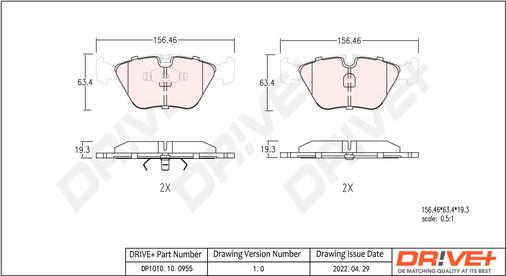 Dr!ve+ DP1010.10.0955 - Kit de plaquettes de frein, frein à disque cwaw.fr