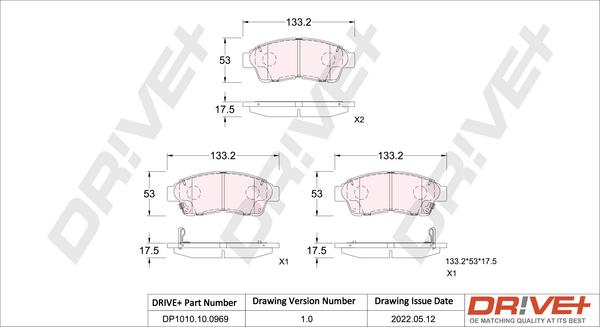 Dr!ve+ DP1010.10.0969 - Kit de plaquettes de frein, frein à disque cwaw.fr