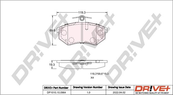 Dr!ve+ DP1010.10.0964 - Kit de plaquettes de frein, frein à disque cwaw.fr