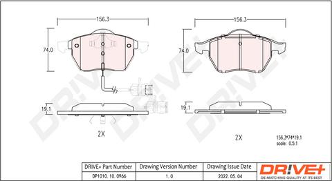 Dr!ve+ DP1010.10.0966 - Kit de plaquettes de frein, frein à disque cwaw.fr