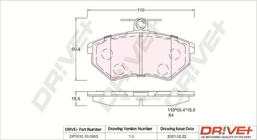 Dr!ve+ DP1010.10.0963 - Kit de plaquettes de frein, frein à disque cwaw.fr