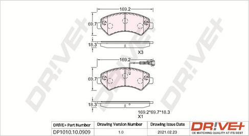 Dr!ve+ DP1010.10.0909 - Kit de plaquettes de frein, frein à disque cwaw.fr