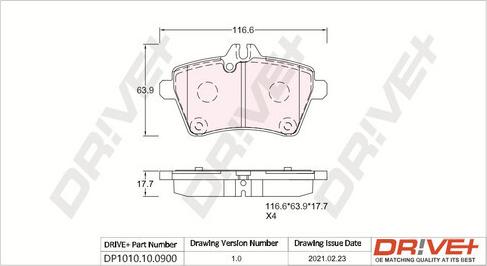 Dr!ve+ DP1010.10.0900 - Kit de plaquettes de frein, frein à disque cwaw.fr