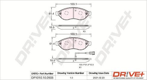 Dr!ve+ DP1010.10.0908 - Kit de plaquettes de frein, frein à disque cwaw.fr