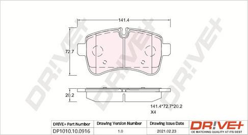 Dr!ve+ DP1010.10.0916 - Kit de plaquettes de frein, frein à disque cwaw.fr