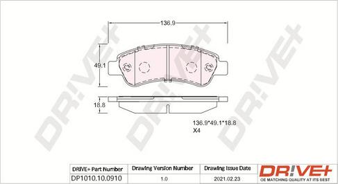 Dr!ve+ DP1010.10.0910 - Kit de plaquettes de frein, frein à disque cwaw.fr