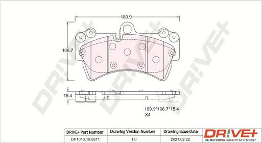 Dr!ve+ DP1010.10.0911 - Kit de plaquettes de frein, frein à disque cwaw.fr