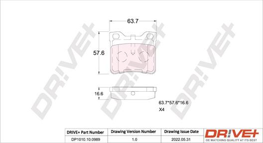 Dr!ve+ DP1010.10.0989 - Kit de plaquettes de frein, frein à disque cwaw.fr