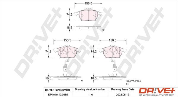 Dr!ve+ DP1010.10.0985 - Kit de plaquettes de frein, frein à disque cwaw.fr