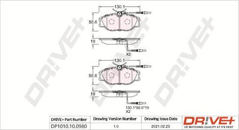 Dr!ve+ DP1010.10.0980 - Kit de plaquettes de frein, frein à disque cwaw.fr