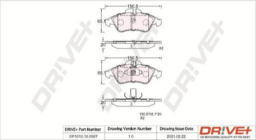 Dr!ve+ DP1010.10.0987 - Kit de plaquettes de frein, frein à disque cwaw.fr