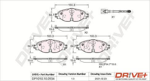 Dr!ve+ DP1010.10.0934 - Kit de plaquettes de frein, frein à disque cwaw.fr