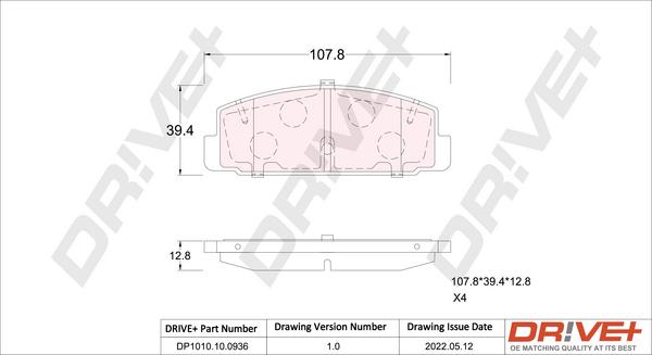 Dr!ve+ DP1010.10.0936 - Kit de plaquettes de frein, frein à disque cwaw.fr