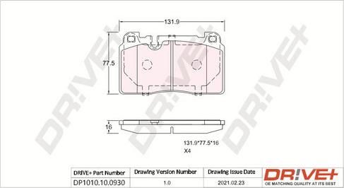 Dr!ve+ DP1010.10.0930 - Kit de plaquettes de frein, frein à disque cwaw.fr