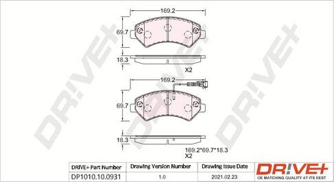 Dr!ve+ DP1010.10.0931 - Kit de plaquettes de frein, frein à disque cwaw.fr